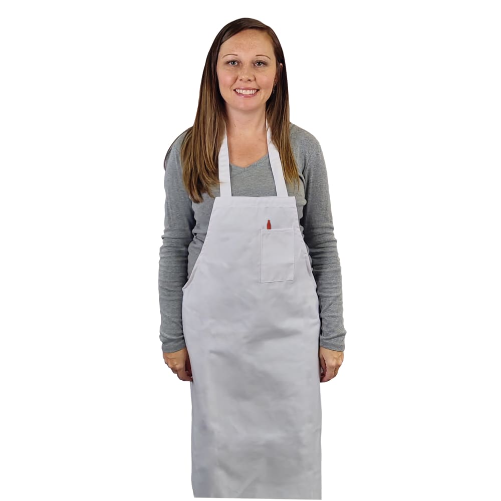 Intedge Oversized Bib Apron w/ Pencil Pocket, 36" x 36", Poly Cotton, White (340WSP)