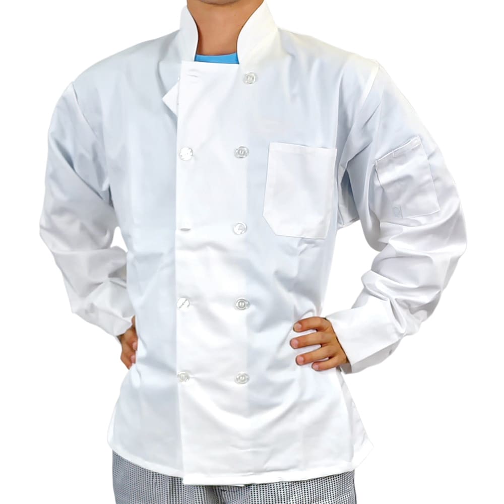 Intedge Chef Coat, Double Breasted w/ One Pocket, White, Small (345BS)