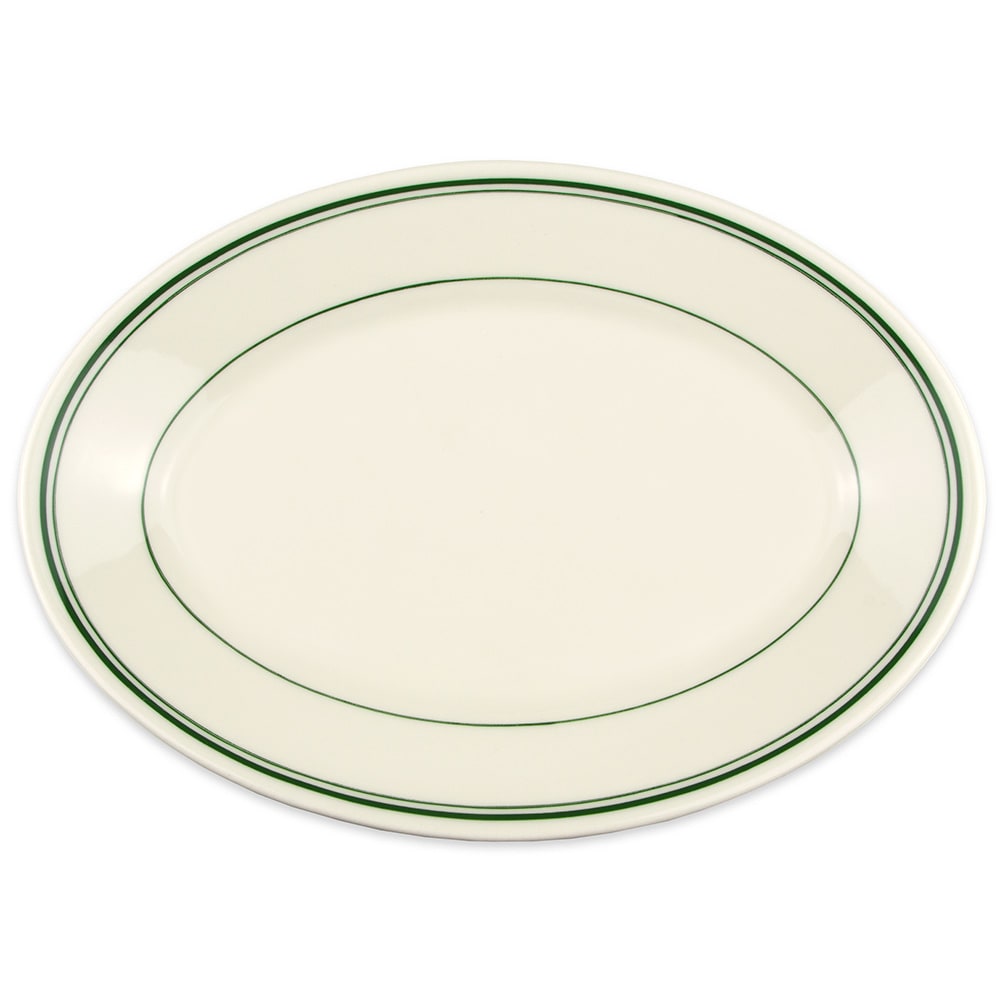 Homer Laughlin HL1551 11 3/4" Oval Platter - China, Ivory w/ Green Band