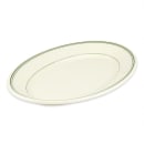 Homer Laughlin HL1571 13 3/8" x 9 1/4" Oval Platter - China, Ivory w/ Green Band thumbnail 3