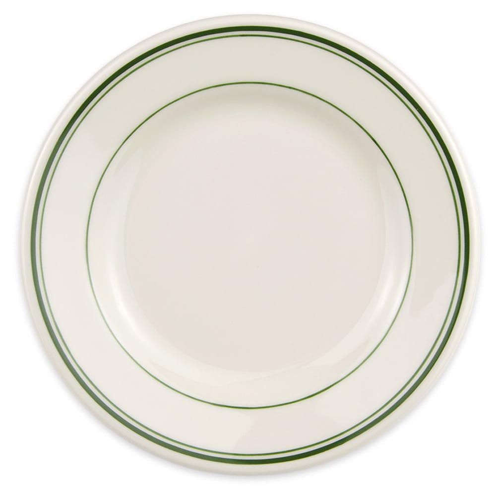 Homer Laughlin HL2031 7 1/8" Round Plate - China, Ivory w/ Green Band