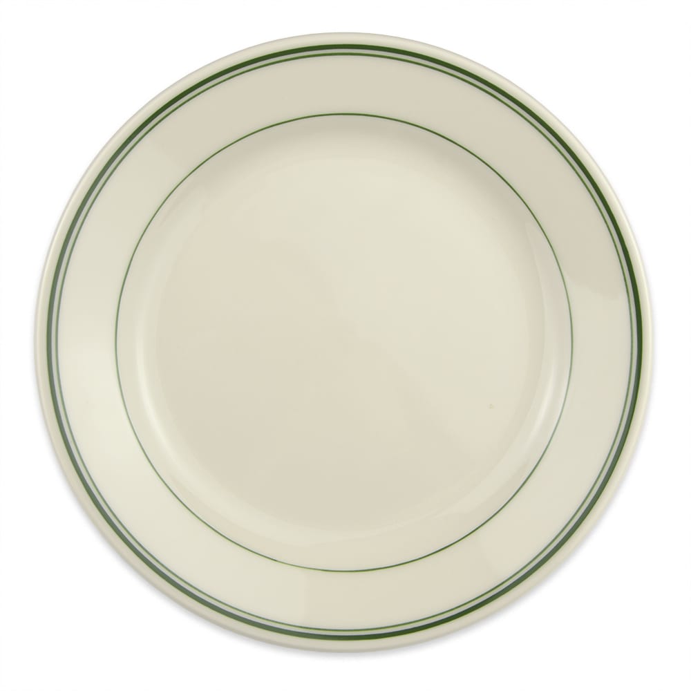 Homer Laughlin 2051 9" Round Plate - China, Ivory w/ Green Band