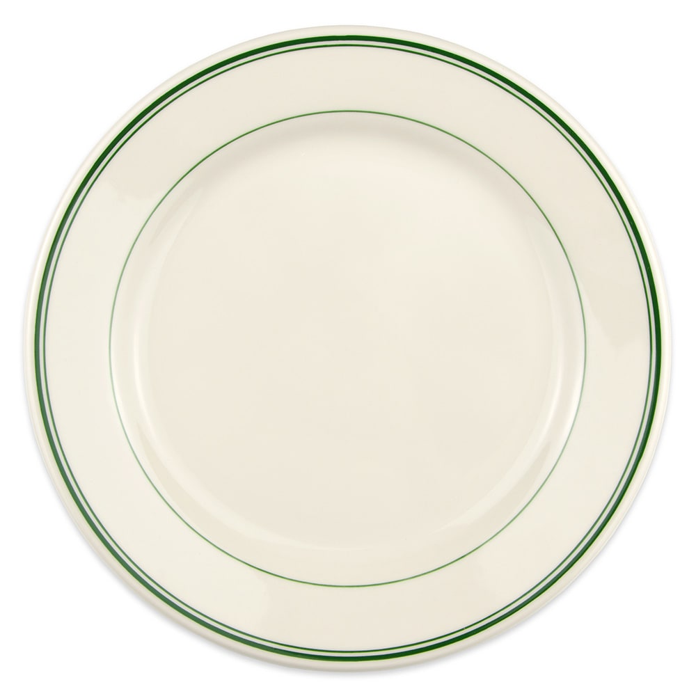 Homer Laughlin HL2061 9 5/8" Round Plate - China, Ivory w/ Green Band