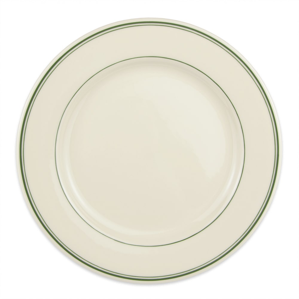 Homer Laughlin HL2081 11 1/8" Round Plate - China, Ivory w/ Green Band