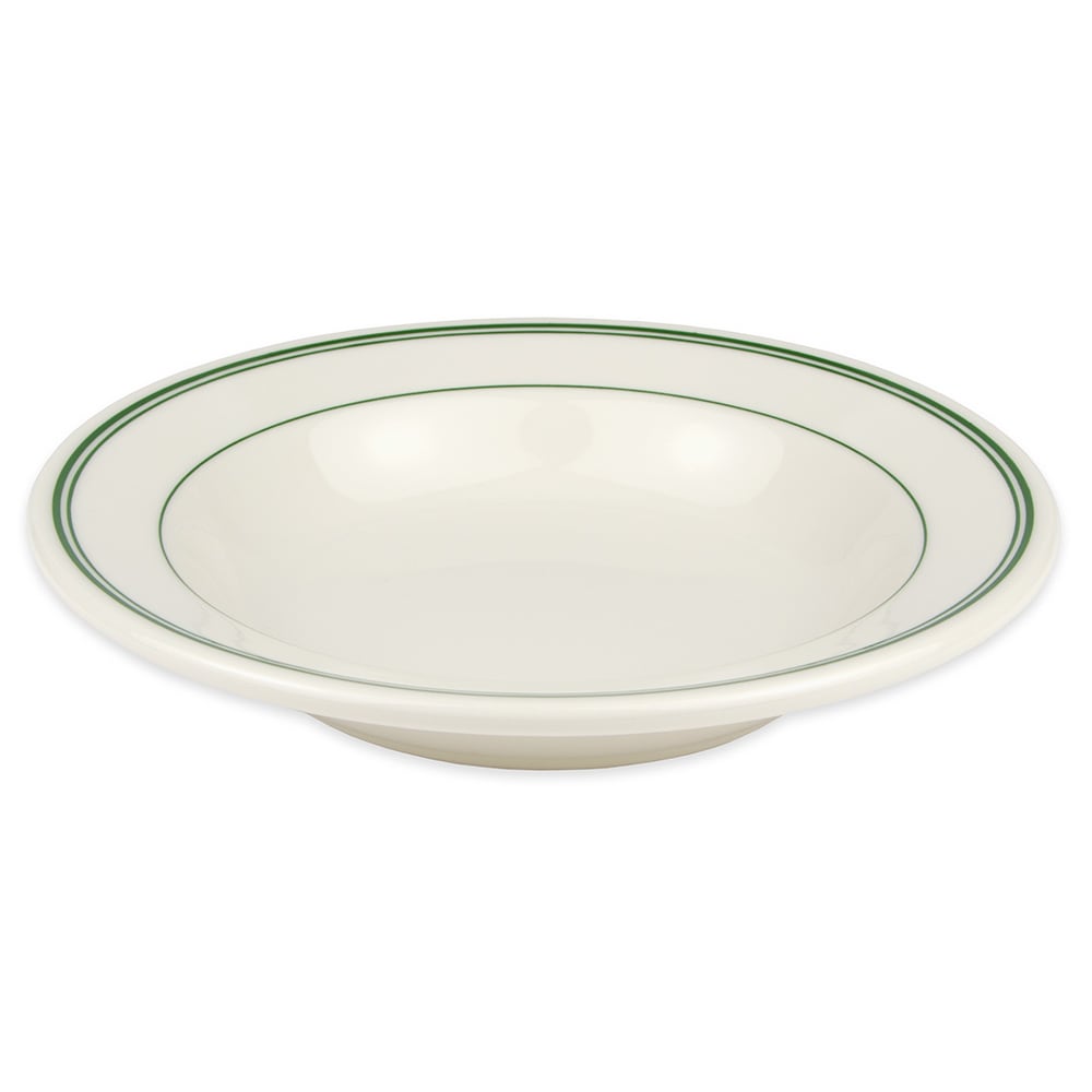 Homer Laughlin HL2531 12 3/4 oz Round Rim Soup Bowl - China, Ivory w/ Green Band