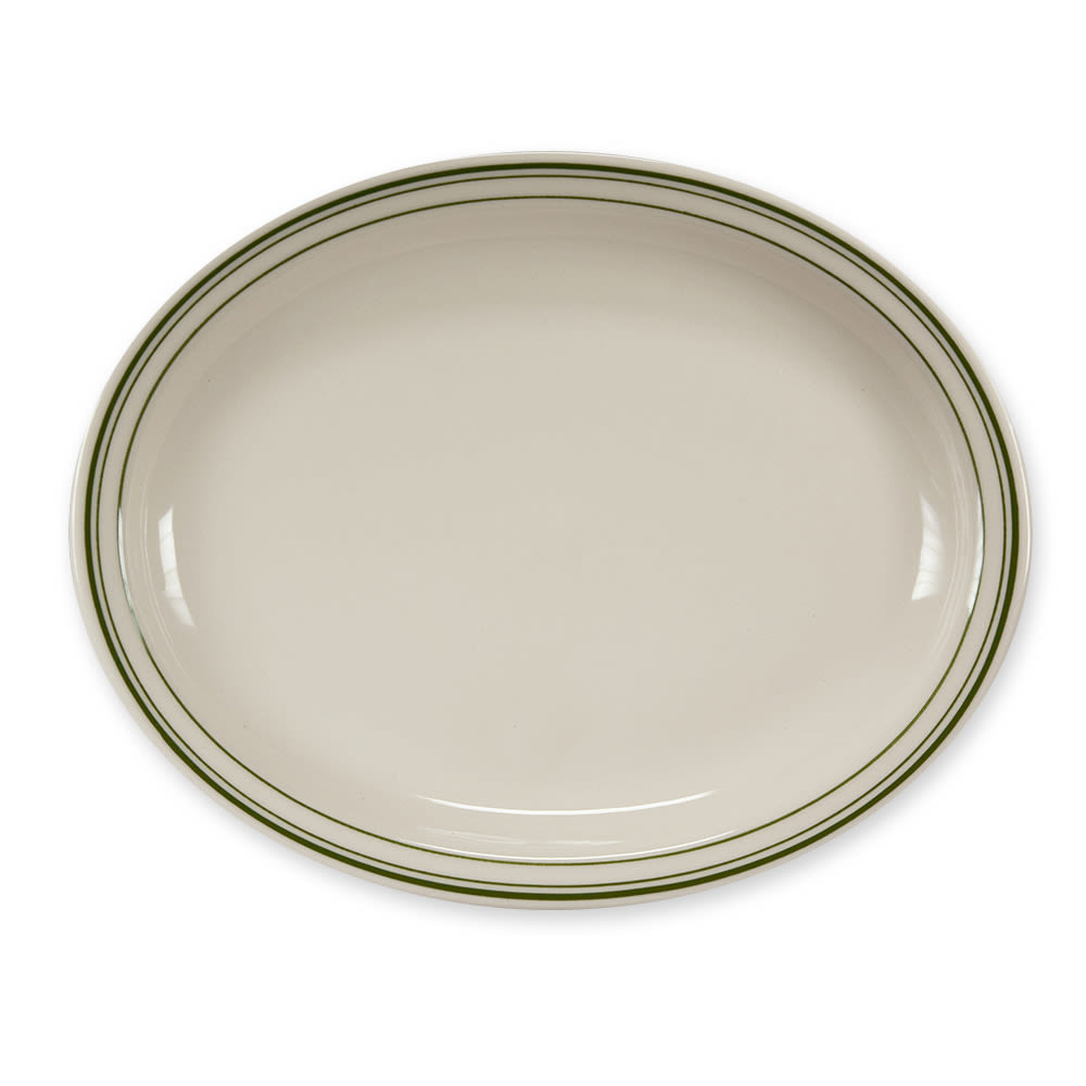 Homer Laughlin HL2601 11 3/8" x 9" Oval Platter - China, White w/ Green Band