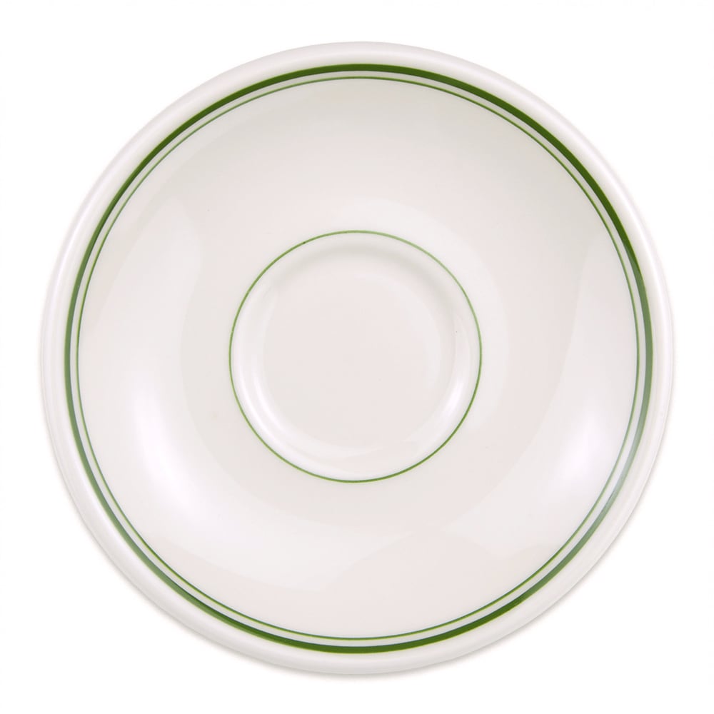 Homer Laughlin HL2821 6" Round Boston Saucer - China, Ivory w/ Green Band