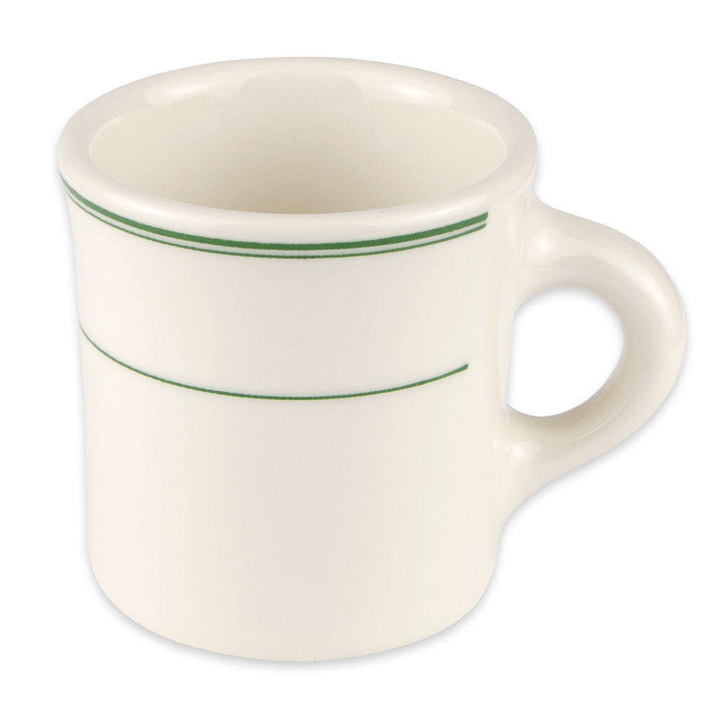 Homer Laughlin HL3001 8 3/4 oz Coffee Mug - China, Ivory w/ Green Band