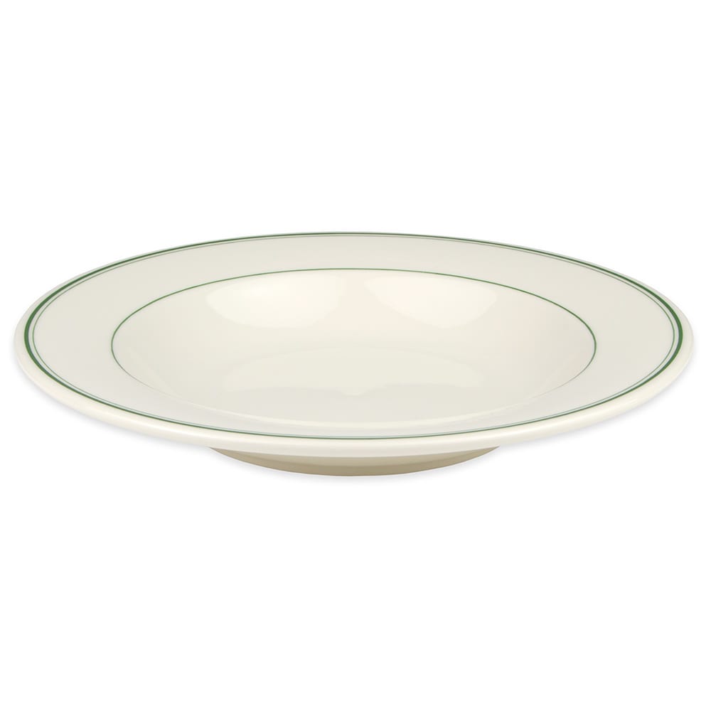 Homer Laughlin HL3801 20 oz Round Pasta Bowl - China, Ivory w/ Green Band
