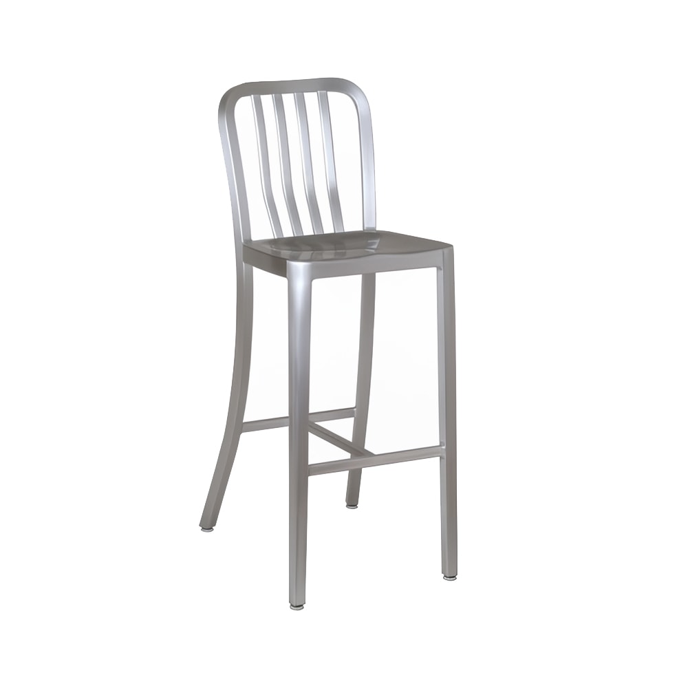 emu Bar Stool w/ Vertical Back & Metal Seat, Brushed Aluminum (AB1205)
