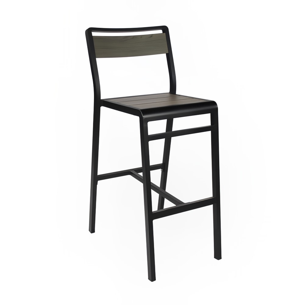 emu 42 1/2" Sid Barstool w/ Gray Slat Back & Seat - Aluminum, Black (AB1220)