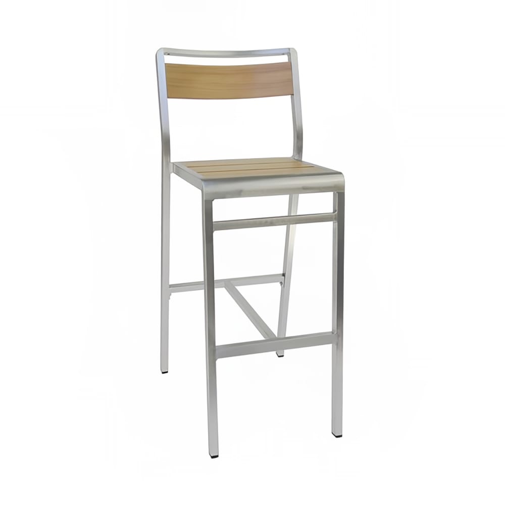 emu 42 1/2" Sid Barstool w/ Oak Slat Back & Seat - Aluminum, Silver (1220)
