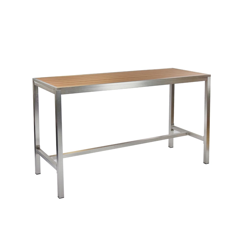 emu Rectangular Outdoor Bar Height Table - 72" x 28", Brushed Aluminum & Faux Wenge (A1550)
