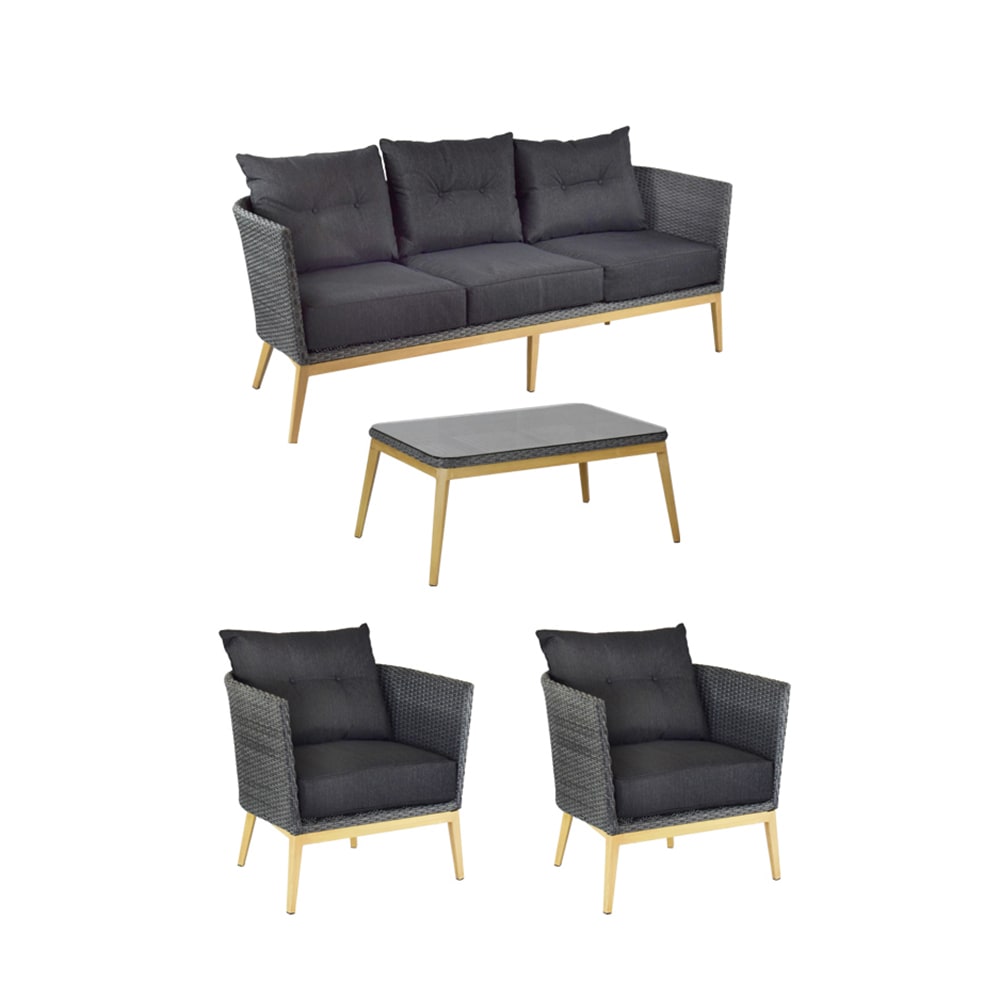 emu Elly 4 piece Outdoor Lounge Chair Set - Gray Wicker w/ Beige Aluminum Frame (1710)