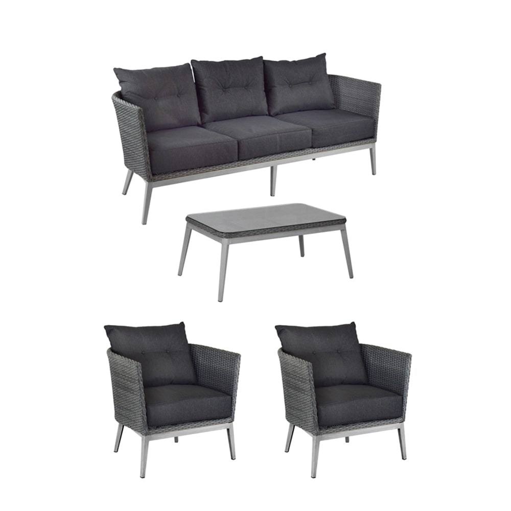 emu Elly 4 piece Outdoor Lounge Chair Set - Gray Wicker w/ Gray Aluminum Frame (A1710)