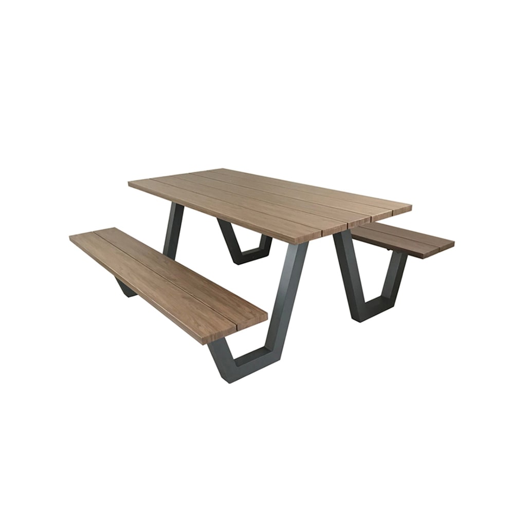 emu Rectangular Outdoor Picnic Table w/ (2) Benches - 96" x 70", Antique Iron & Walnut (A1821)