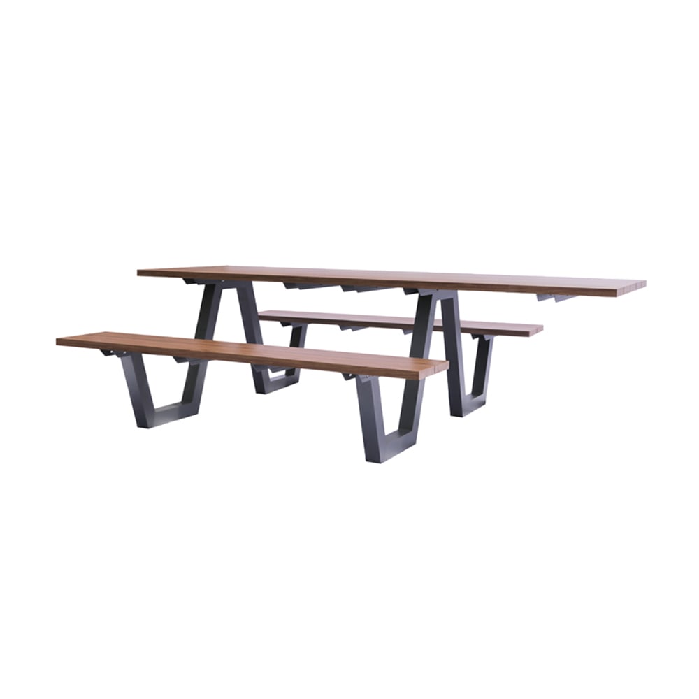 emu Rectangular Outdoor Picnic Table w/ (2) Benches - 96" x 70", Antique Iron & Walnut (A1821A)