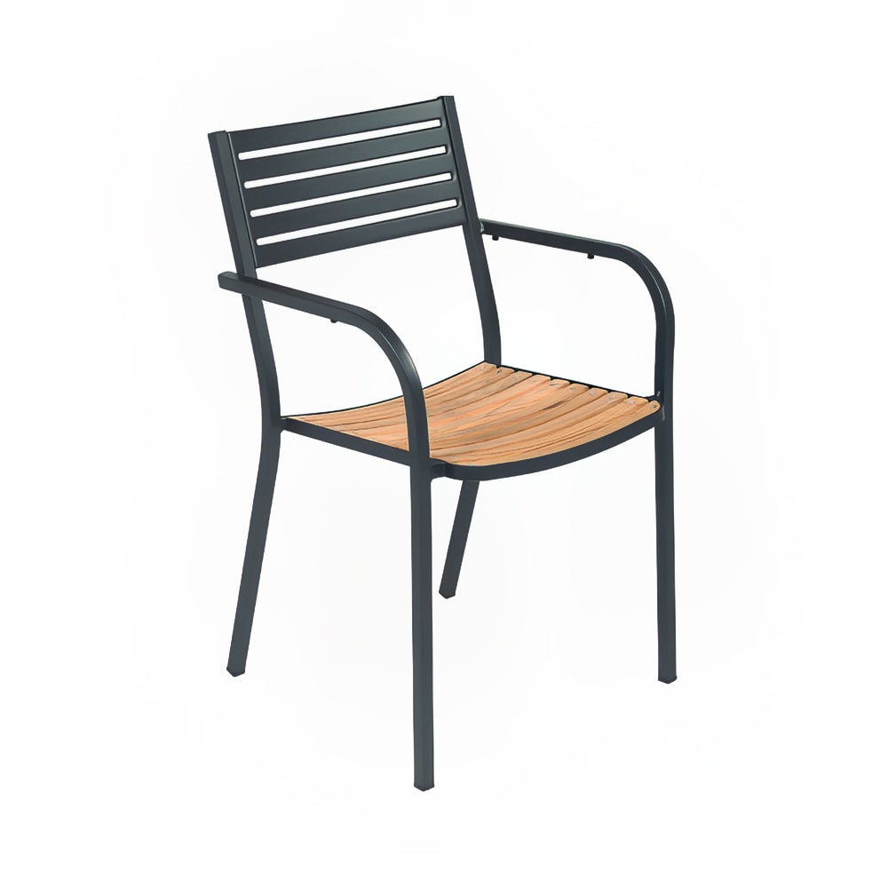 emu Segno Indoor/Outdoor Stackable Armchair - Brown Teak w/ Gray Steel Frame (267)