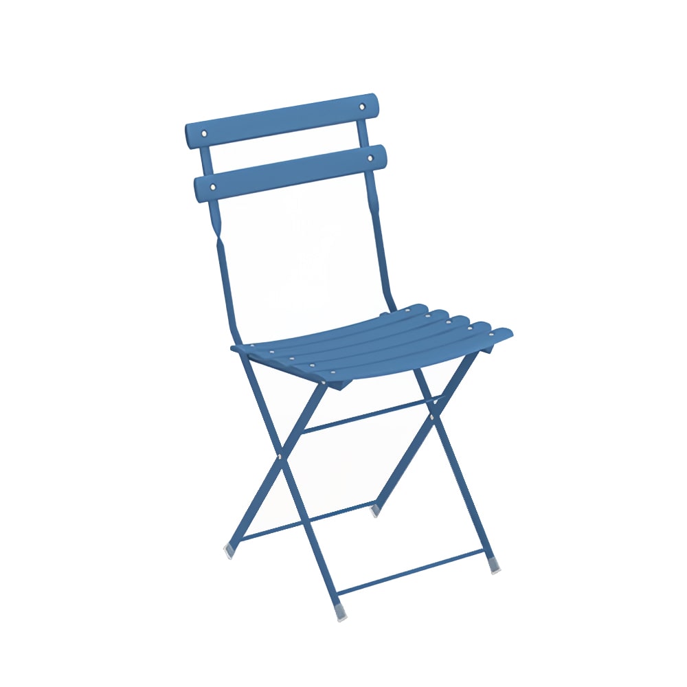 emu Outdoor Folding Side Chair w/ Steel Slat Back & Seat - Steel Frame, Marine Blue (314)