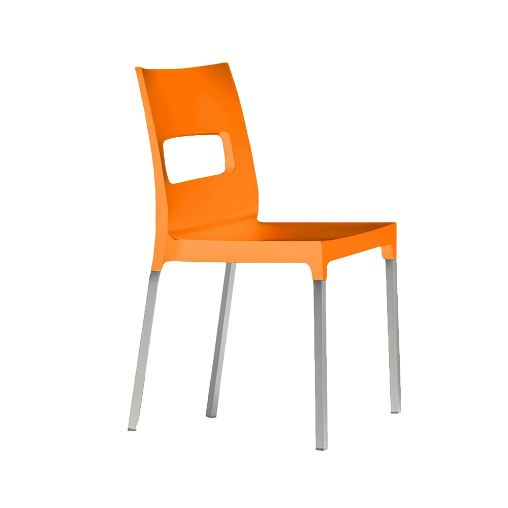 emu Olly Indoor/Outdoor Stackable Side Chair - Orange Plastic w/ Aluminum Frame (9008)
