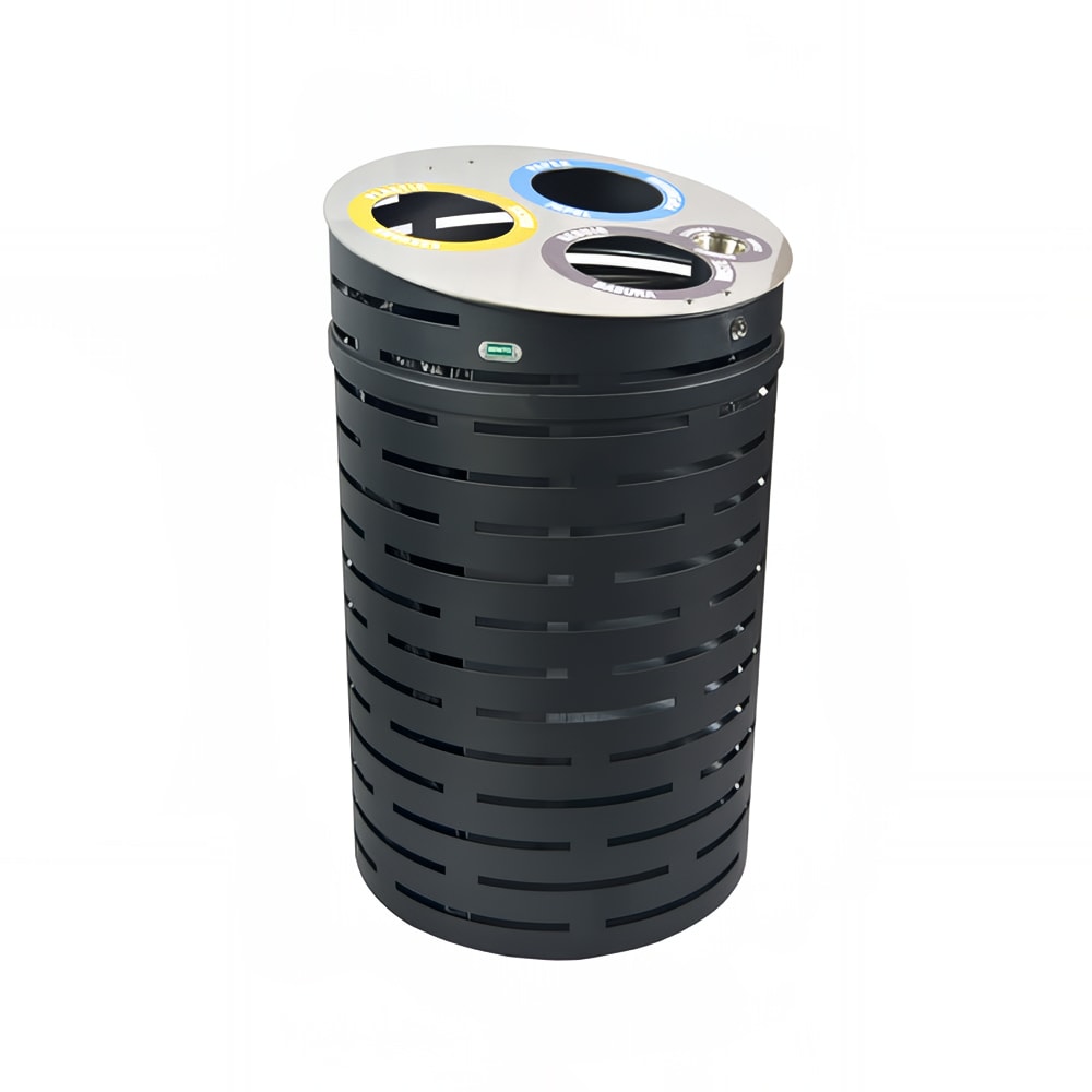 emu 60 gal Multiple Materials Recycle Bin w/ (3) Openings - Outdoor, Steel, Black (U686)