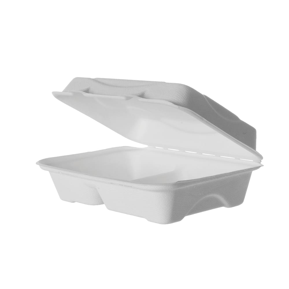 Eco Products Vanguard® Hinged Lid Food Container - 9" x 6" x 3", Molded Fiber (EP-B002NFA)