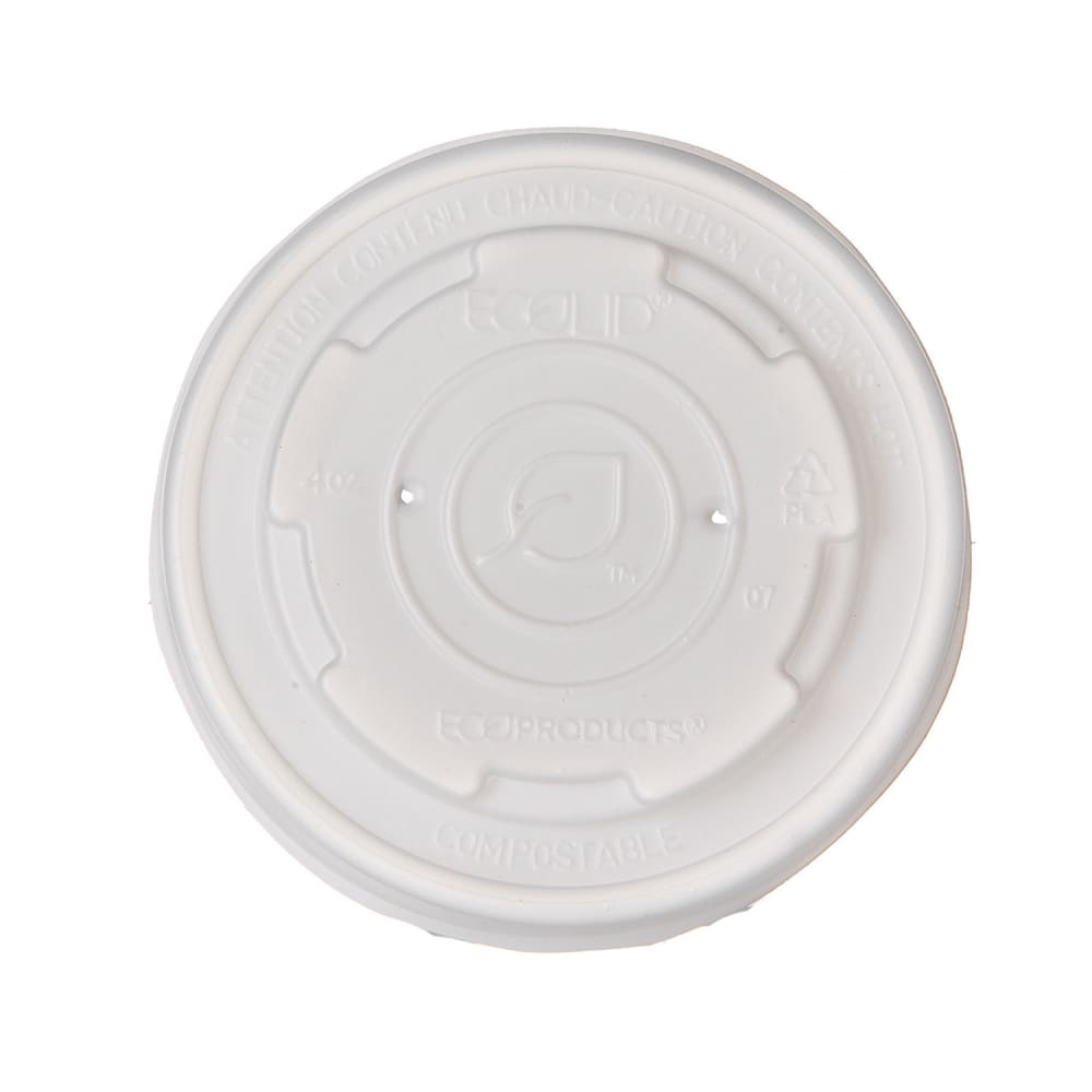 Eco Products World Art™ EcoLid® Flat Lid - PLA, White (EP-ECOLID-SPS4)