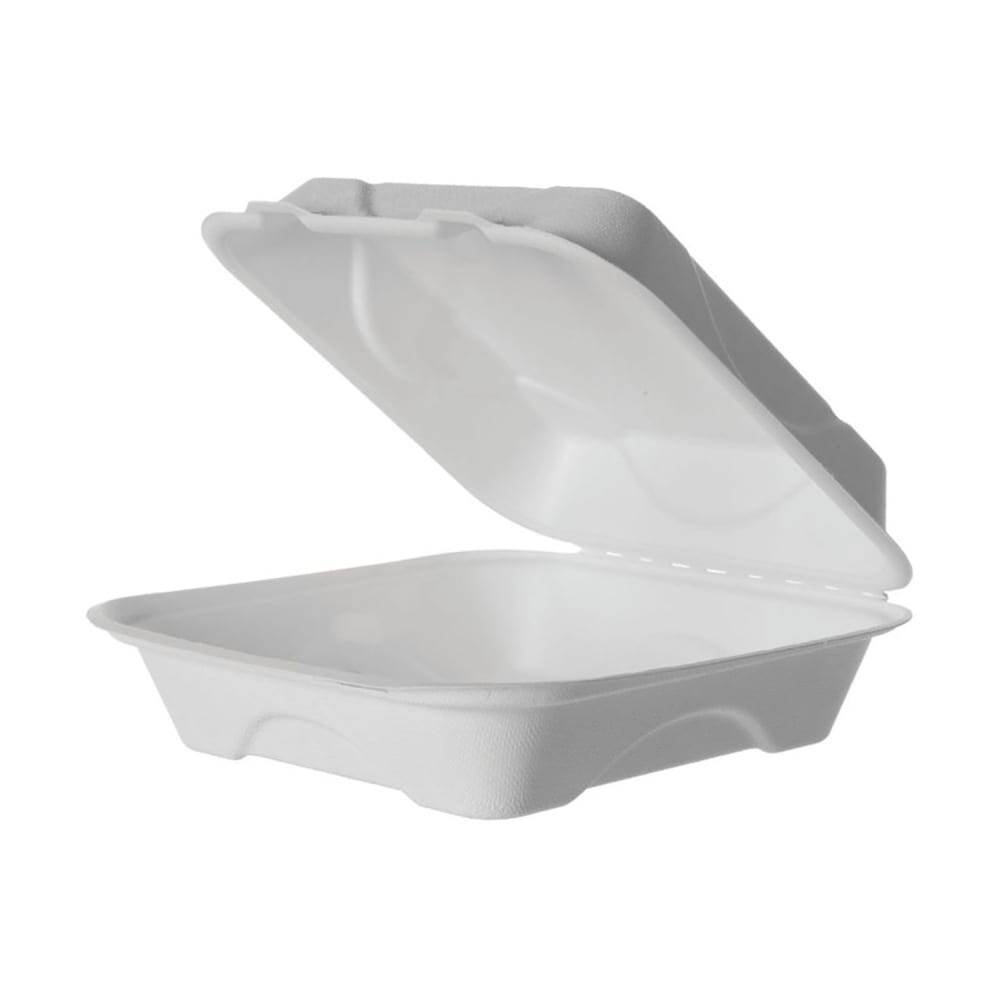 Eco Products Vanguard® Hinged Lid Food Container - 8" x 8" x 3", Molded Fiber (EP-HC81NFA)