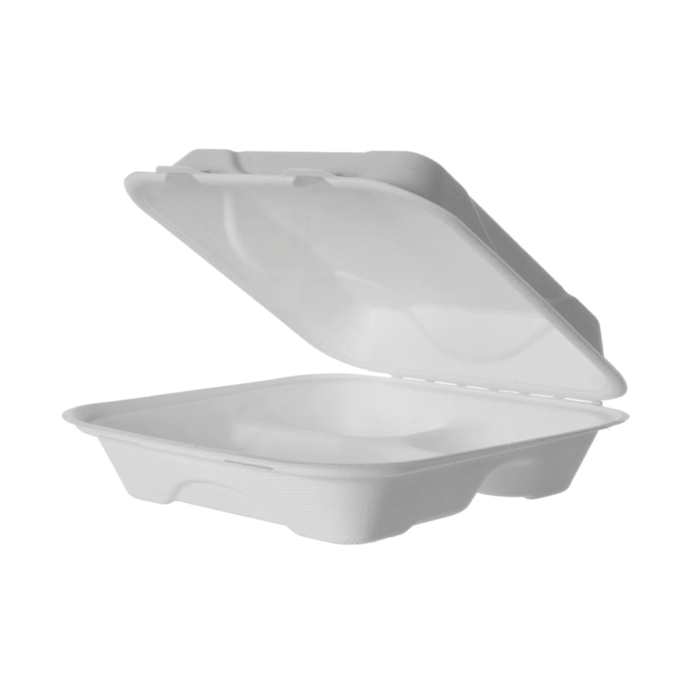Eco Products (3) Compartment Hinged Lid Food Container - 9" x 9" x 3", Molded Fiber (EP-HC93)