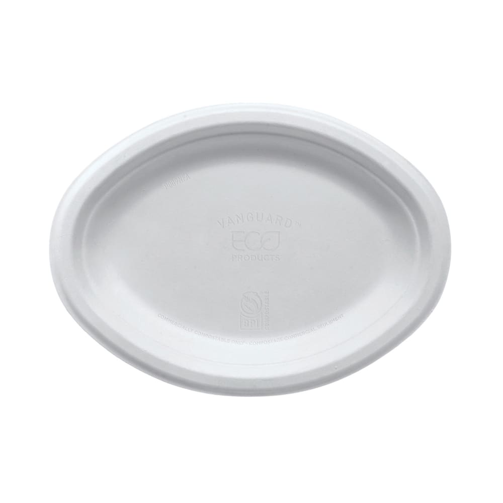 Eco Products Vanguard® WorldView™ Oval Disposable Plate - 10" x 7", Molded Fiber, White (EP-P009NFA)