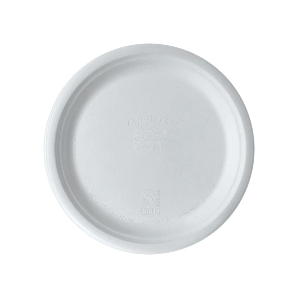 Eco Products Vanguard® WorldView™ 9" Round Disposable Plate - Molded Fiber, White (EP-P013NFA)