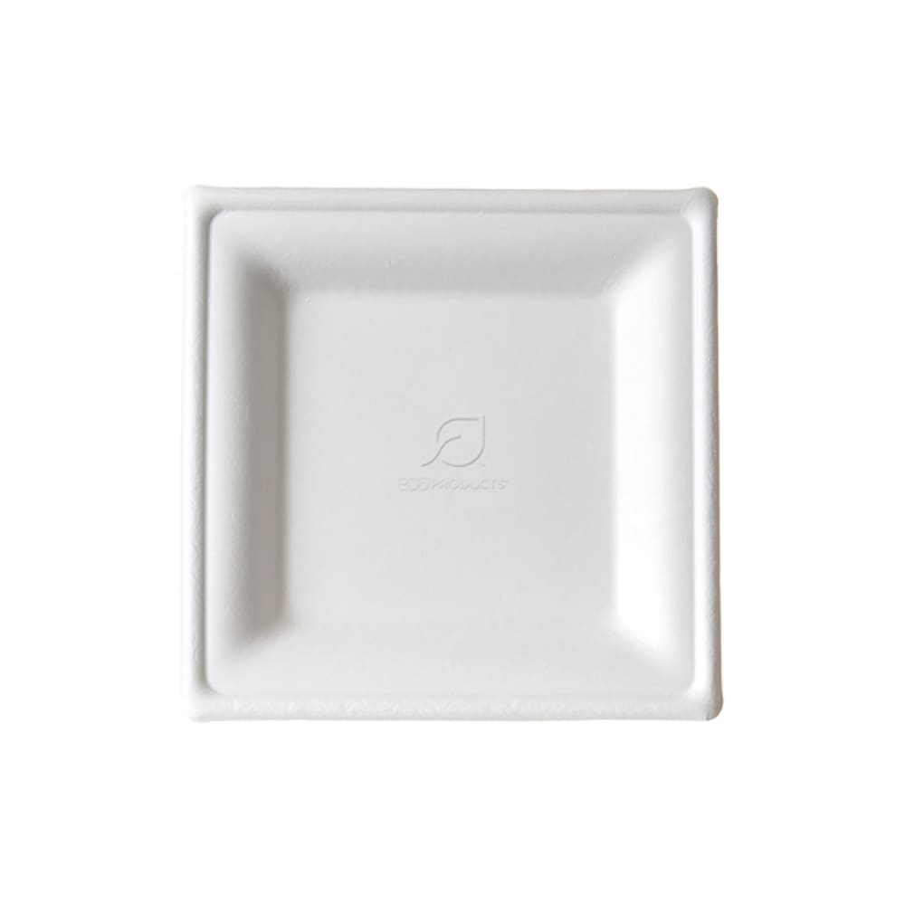 Eco Products Vanguard® WorldView™ 6" Square Disposable Plate - Molded Fiber, White (EP-P021NFA)