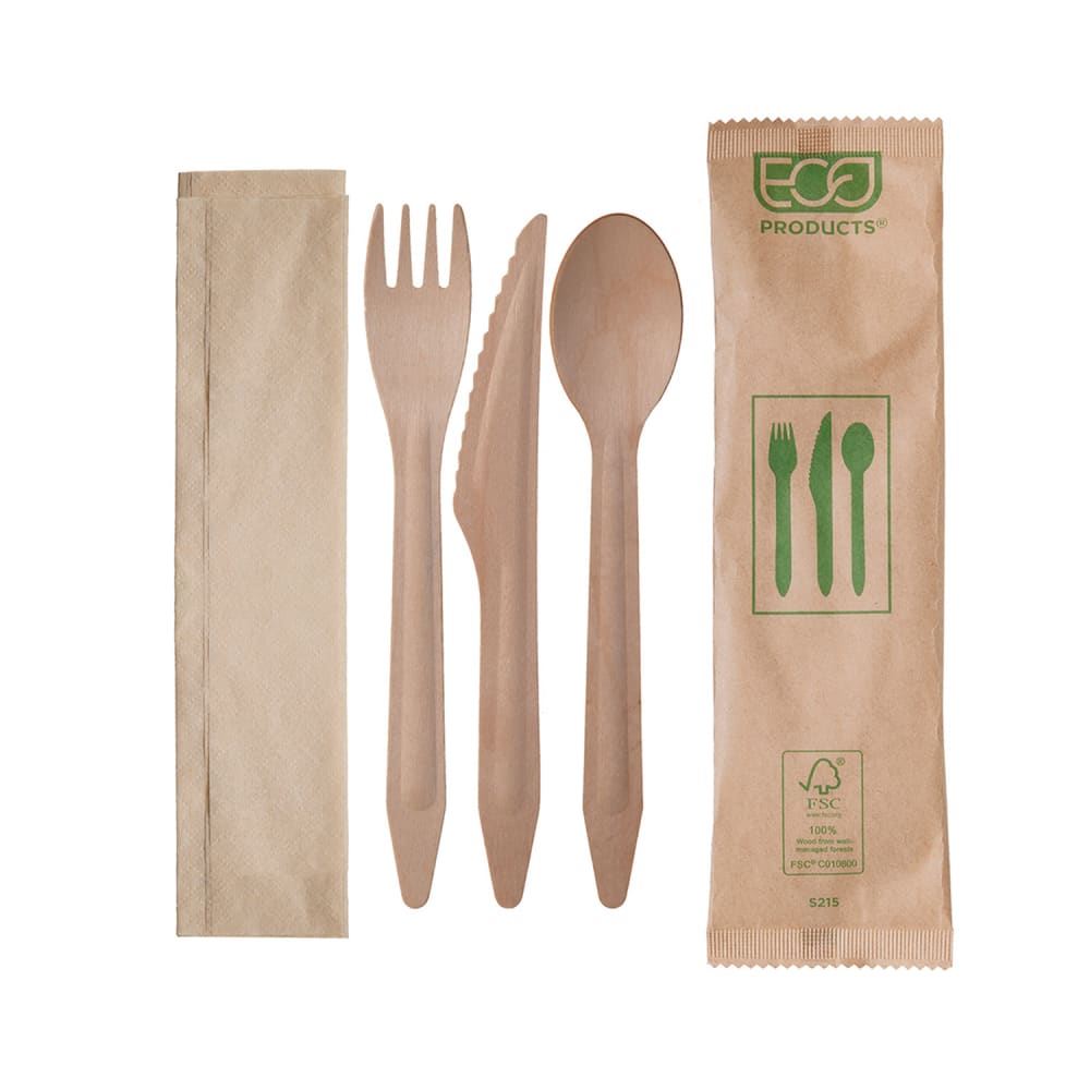 Eco Products 6 1/2" Disposable Cutlery Set - Birch Wood (EP-S215)