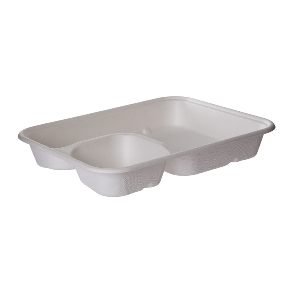 Eco Products Vanguard® WorldView™ Disposable Nacho Tray w/ (2) Compartments - Molded Fiber, White (EP-SCRC862NFA)
