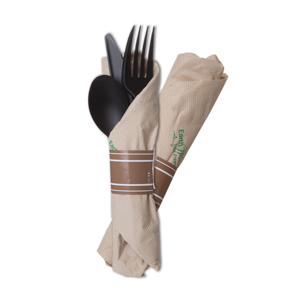 Eco Products 7" Vine™ Disposable Cutlery Set - PLA, Black (ESVBKEROLL3)