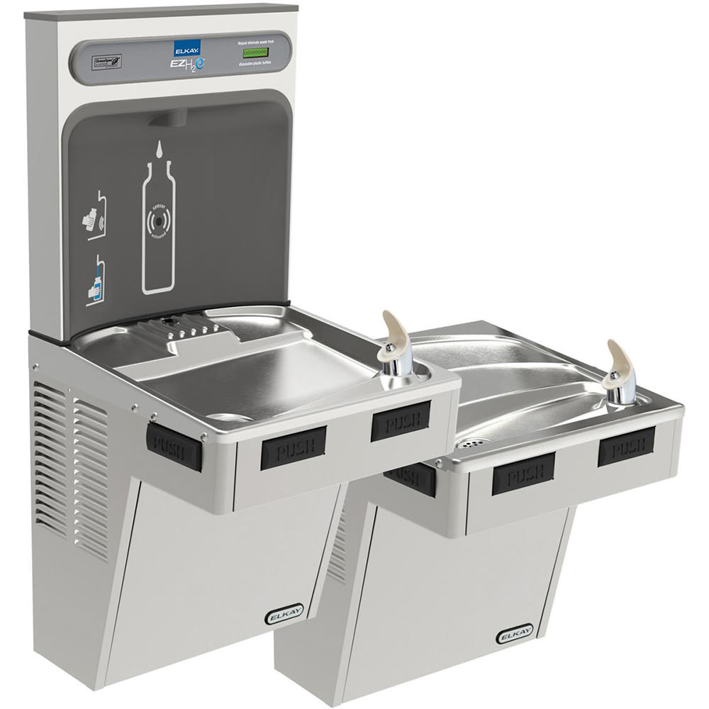Elkay EMABFTL8WSSK Bi Level Drinking Fountain w/ Bottle Filler - Refrigerated, Stainless Steel