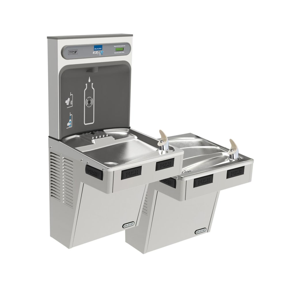 Elkay EMABFTLDDWSSK Wall Mount Bi Level Drinking Fountain w/ Bottle Filler - Non Filtered, Non Refrigerated, Stainless