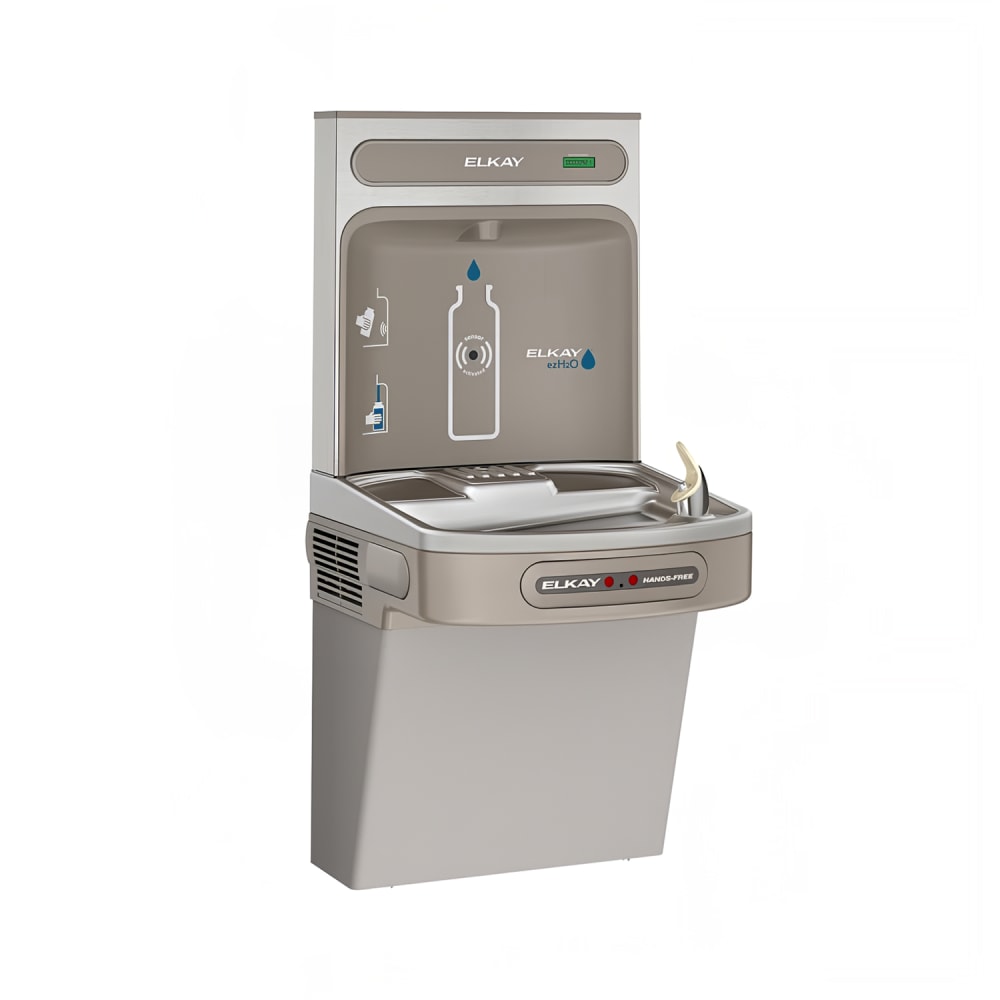 Elkay EZO8WSLK Wall Mount Drinking Fountain w/ Bottle Filler - Non Filtered, Refrigerated, Light Gray
