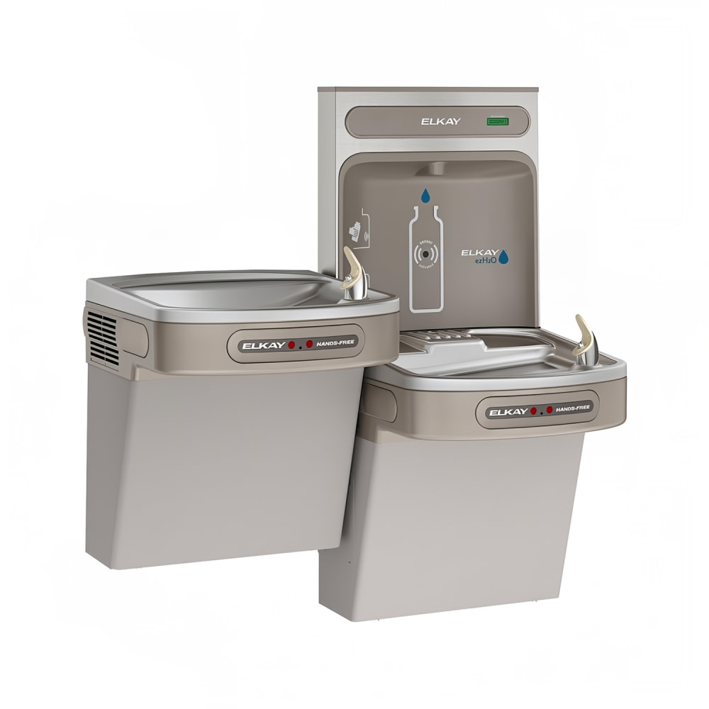 Elkay EZOOTL8WSLK Wall Mount Bi Level Drinking Fountain w/ Bottle Filler - Non Filtered, Refrigerated, Light Gray