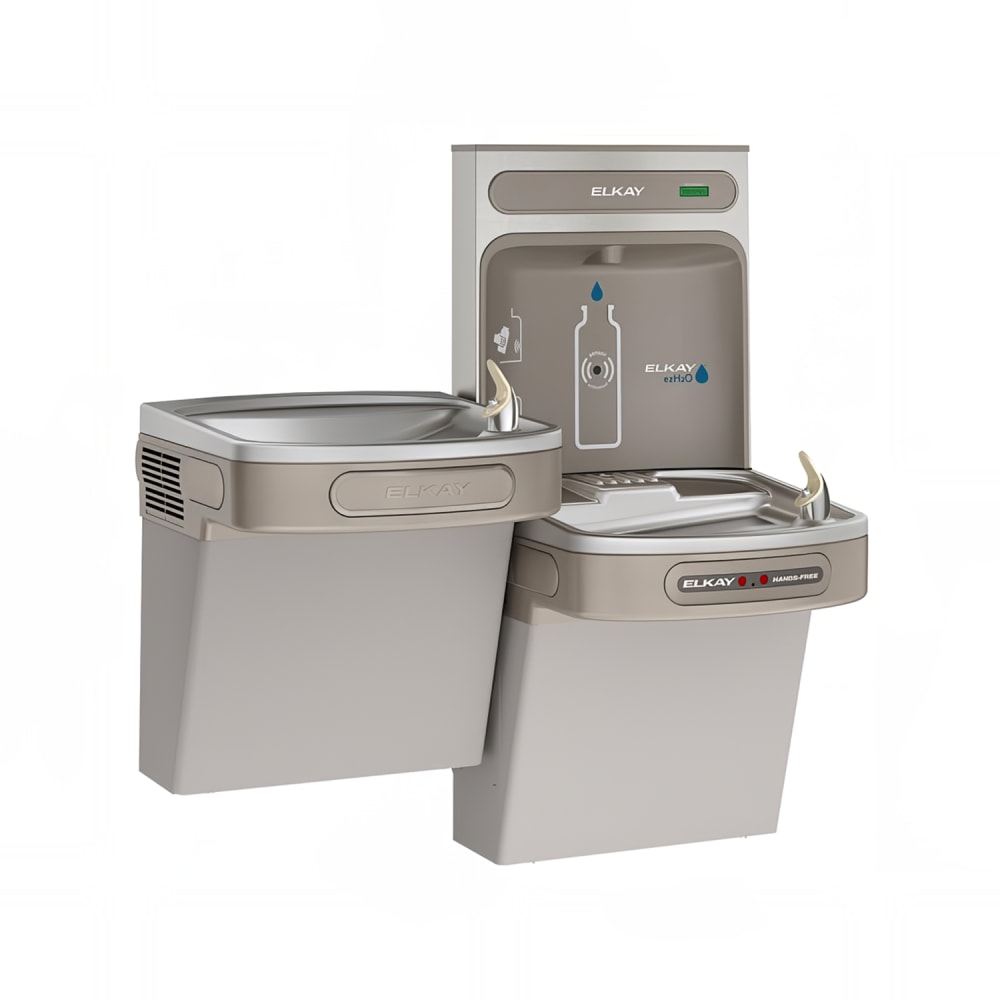 Elkay EZOTL8WSLK Wall Mount Bi Level Drinking Fountain w/ Bottle Filler - Non Filtered, Refrigerated, Light Gray