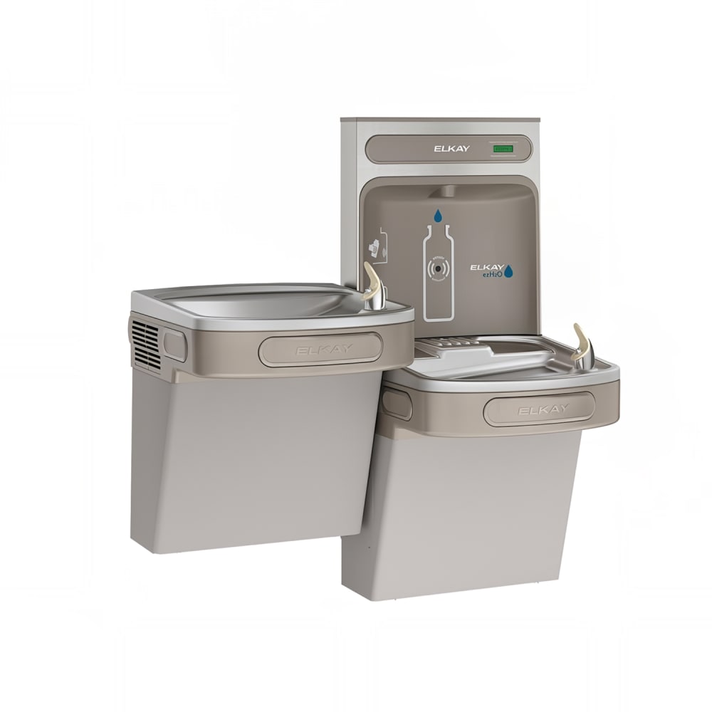 Elkay EZSTL8WSLK Wall Mount Bi Level Drinking Fountain w/ Bottle Filler - Non Filtered, Refrigerated, Light Gray