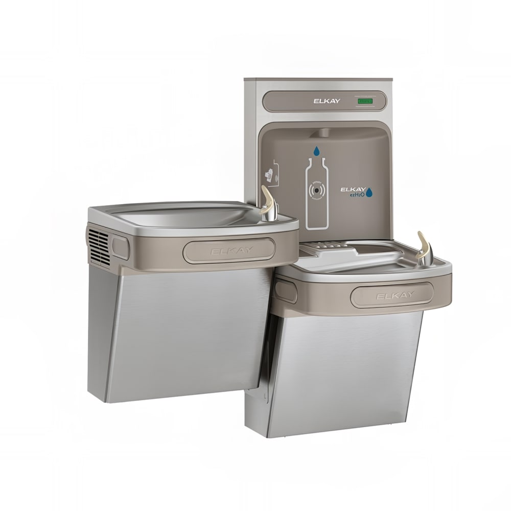 Elkay EZSTL8WSSK Wall Mount Bi Level Drinking Fountain w/ Bottle Filler - Non Filtered, Refrigerated, Stainless