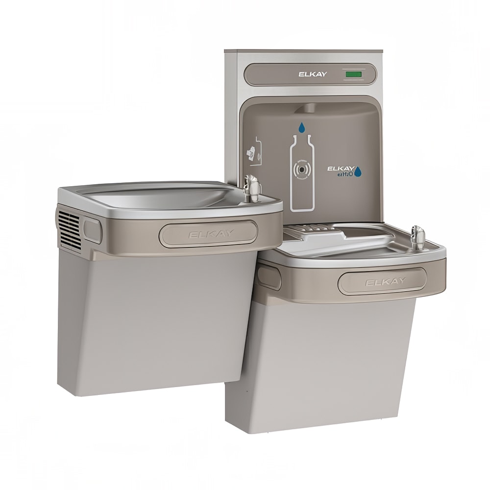 Elkay EZSTL8WSVRLK Wall Mount Bi Level Drinking Fountain w/ Bottle Filler - Non Filtered, Refrigerated, Light Gray