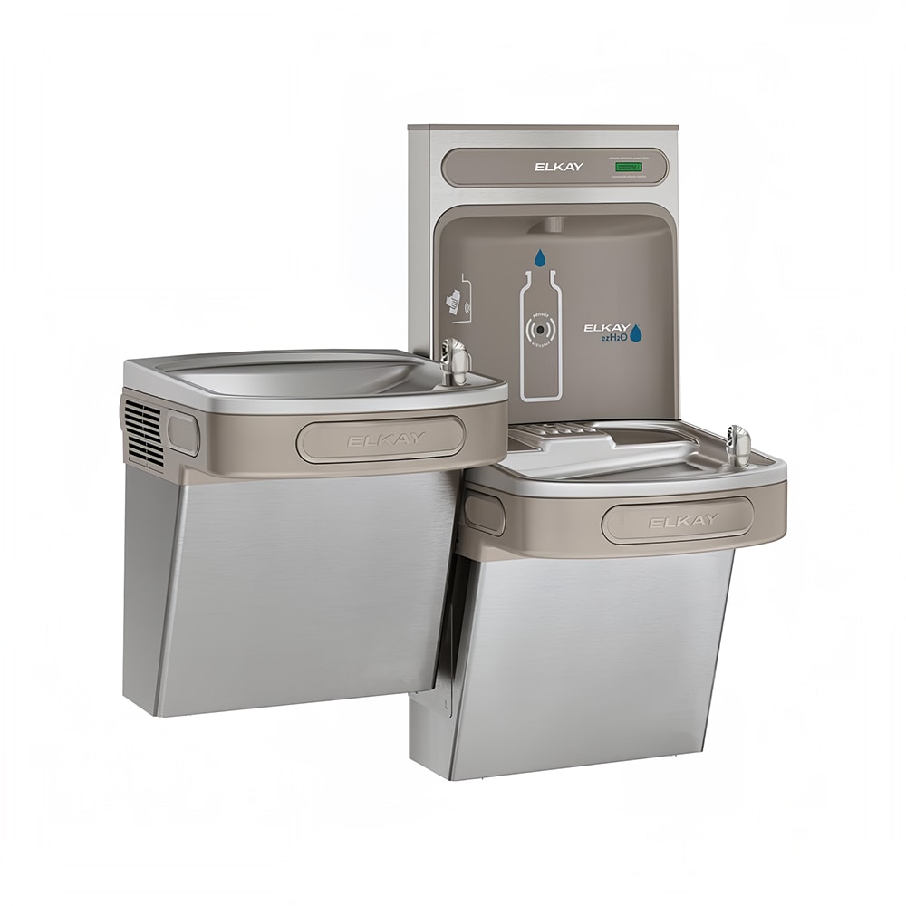 Elkay EZSTL8WSVRSK Wall Mount Bi Level Drinking Fountain w/ Bottle Filler - Non Filtered, Refrigerated, Stainless
