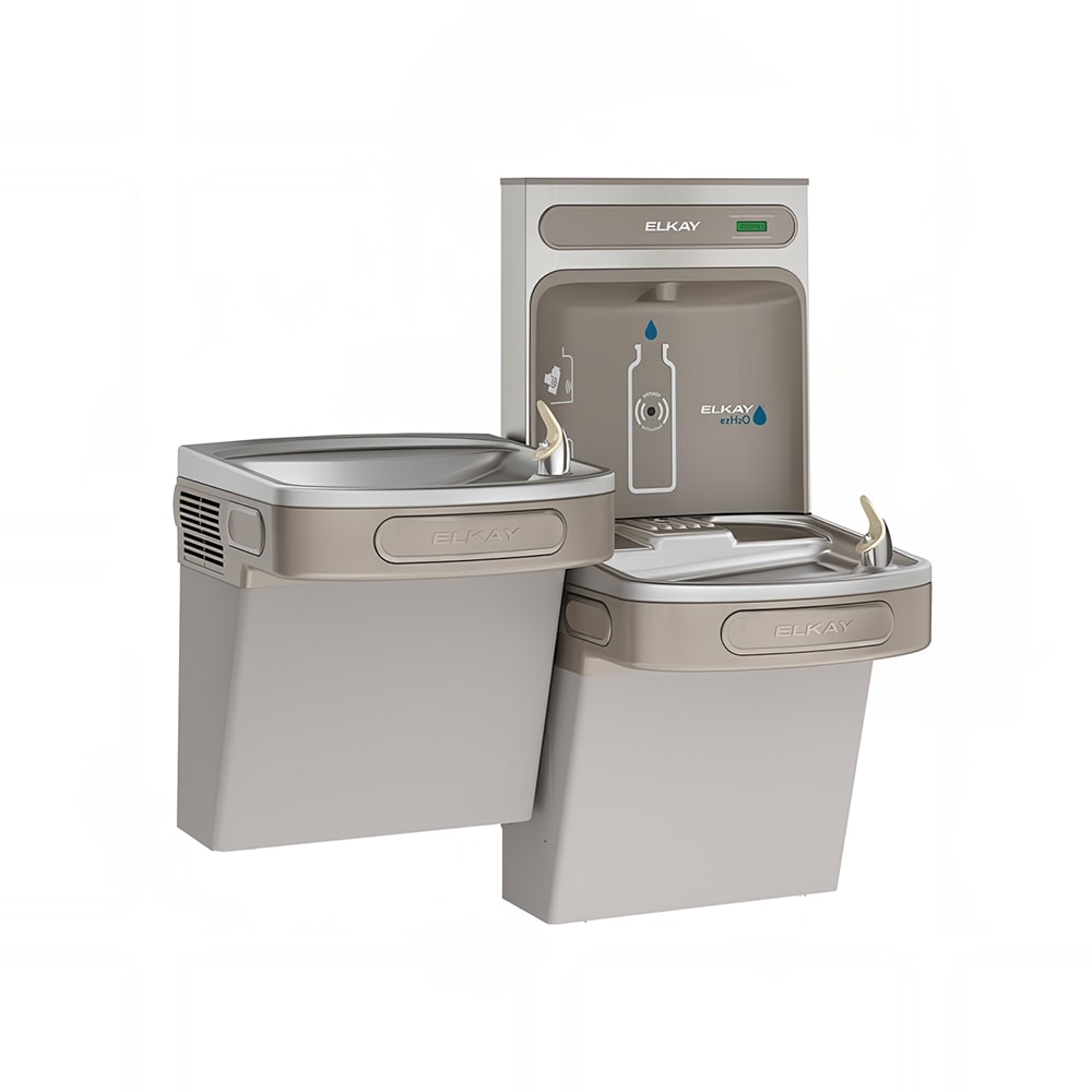 Elkay EZSTLDDWSLK Wall Mount Bi Level Drinking Fountain w/ Bottle Filler - Non Filtered, Non Refrigerated, Light Gray