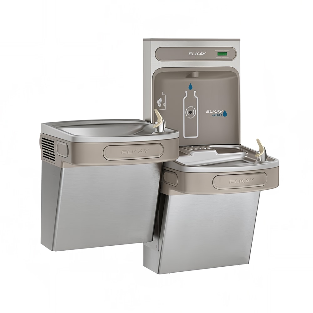 Elkay EZSTLDDWSSK Wall Mount Bi Level Drinking Fountain w/ Bottle Filler - Non Filtered, Non Refrigerated, Stainless