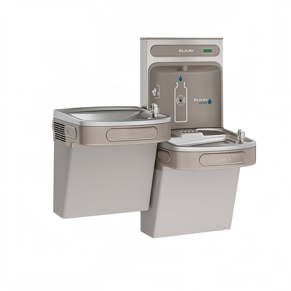 Elkay EZSTLDDWSVRLK Wall Mount Bi Level Drinking Fountain w/ Bottle Filler - Non Filtered, Non Refrigerated, Light Gray