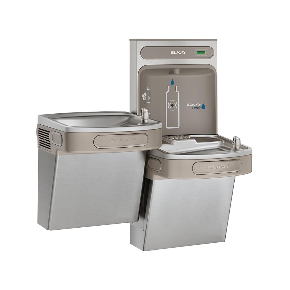 Elkay EZSTLDDWSVRSK Wall Mount Bi Level Drinking Fountain w/ Bottle Filler - Non Filtered, Non Refrigerated, Stainless