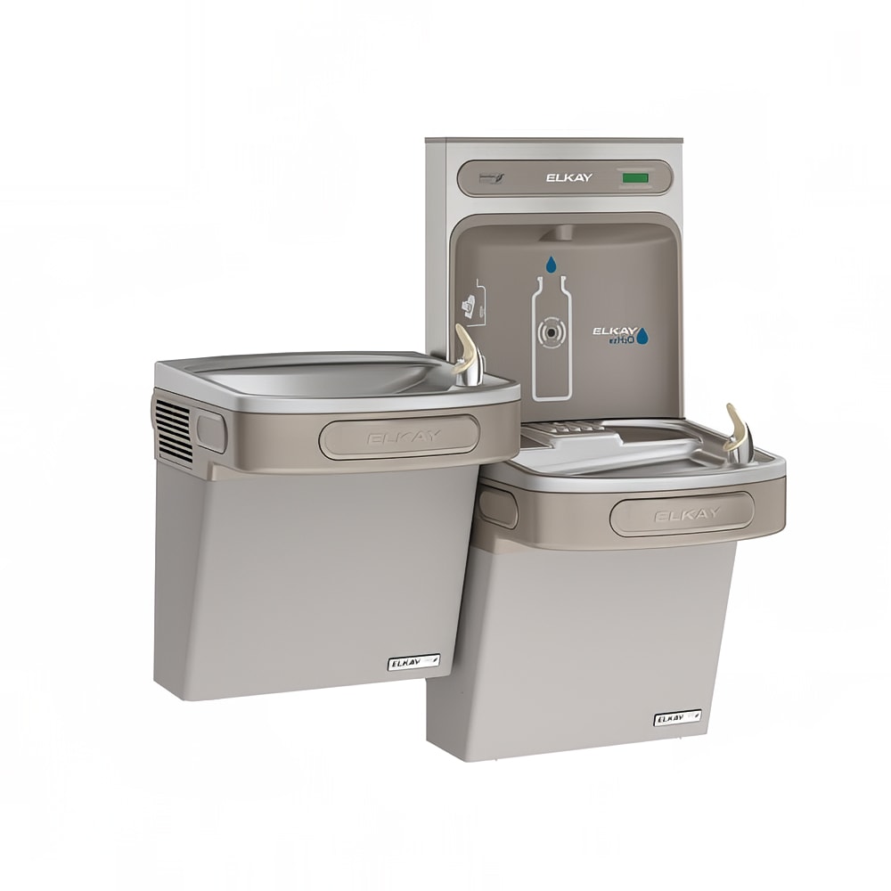 Elkay EZSTLG8WSLK Wall Mount Bi Level Drinking Fountain w/ Bottle Filler - Non Filtered, Refrigerated, Light Gray