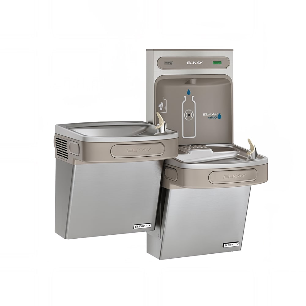 Elkay EZSTLG8WSSK Wall Mount Bi Level Drinking Fountain w/ Bottle Filler - Non Filtered, Refrigerated, Stainless